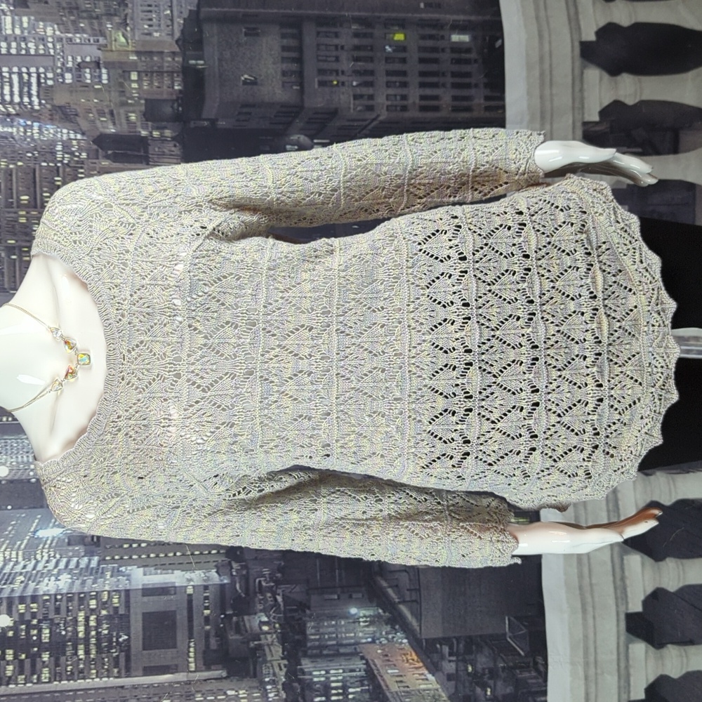Jeanne Pierre sz M Lavender & Green Knit Long Sleeve Cotton Tunic Sweater